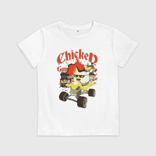 Детская футболка хлопок с принтом Чикен Ган погоня, вид спереди #2