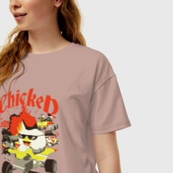 Женская футболка хлопок Oversize Чикен Ган погоня - фото 2