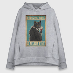 Женское худи Oversize хлопок Винный черный кот