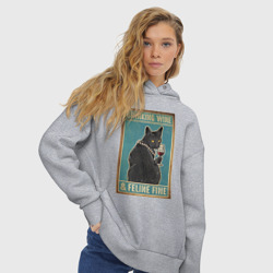 Женское худи Oversize хлопок Винный черный кот - фото 2