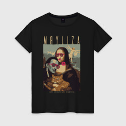 Мяулиза Джаконда Дали и котейка – Женская футболка хлопок с принтом купить со скидкой в -20%
