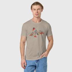 Мужская футболка хлопок Снегирь на ветке с ягодами рябины - фото 2