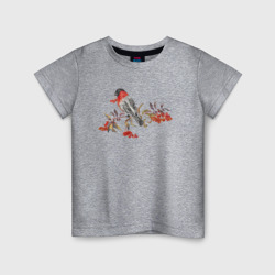Детская футболка хлопок Снегирь на ветке с ягодами рябины