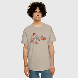 Мужская футболка хлопок Oversize Снегирь на ветке с ягодами рябины - фото 2
