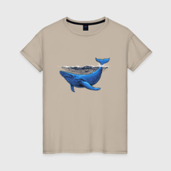 Синий кит и волны – Женская футболка хлопок с принтом купить со скидкой в -20%
