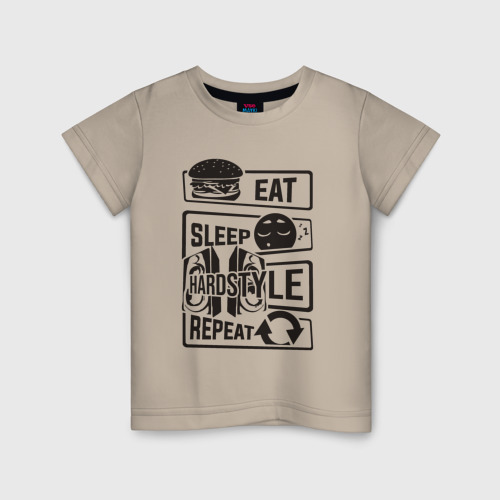 Детская футболка хлопок Eat sleep hardstyle, цвет миндальный