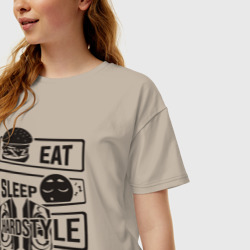 Женская футболка хлопок Oversize Eat sleep hardstyle - фото 2