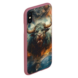 Чехол для iPhone XS Max матовый Дикий бык - фото 2