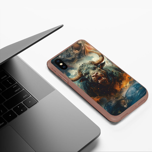 Чехол для iPhone XS Max матовый Дикий бык, цвет коричневый - фото 5