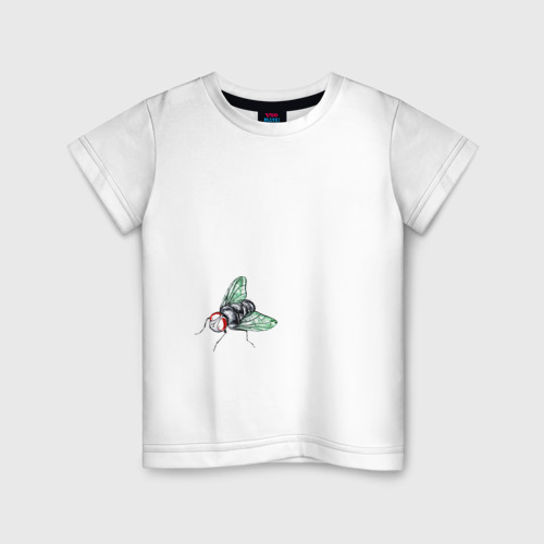 Детская футболка из хлопка с принтом Муха зеленая, вид спереди №1