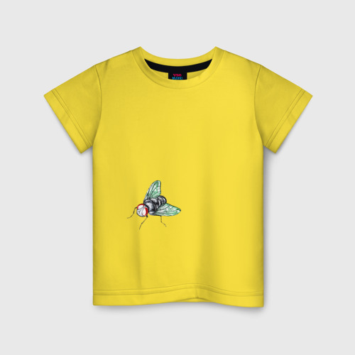 Детская футболка хлопок Муха зеленая, цвет желтый