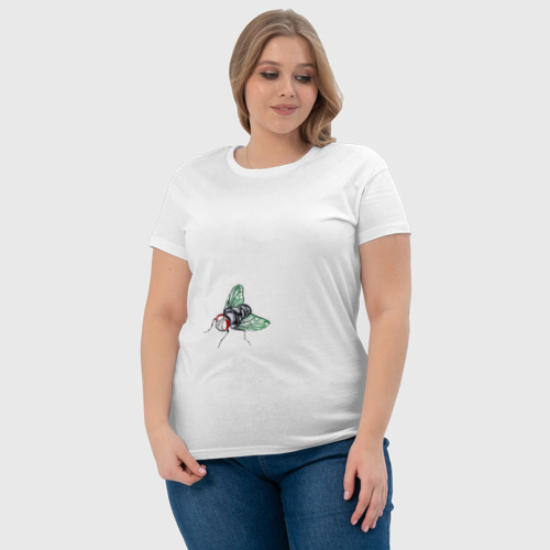 Женская футболка хлопок с принтом Муха зеленая, фото #4