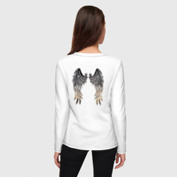 Лонгслив с принтом Крылья ангела с металлическим блеском для женщины, вид на модели сзади №2. Цвет основы: белый