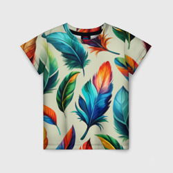 Разноцветные перья тропических птиц – Детская футболка 3D с принтом купить со скидкой в -33%