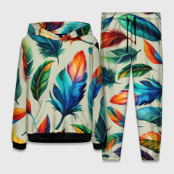 Разноцветные перья тропических птиц – Женский костюм с толстовкой 3D с принтом купить со скидкой в -25%