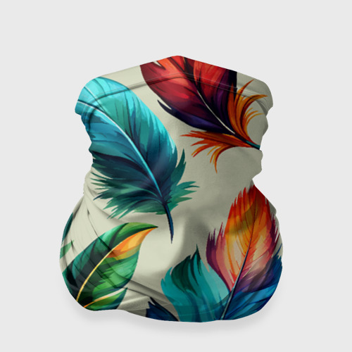 Бандана-труба с принтом Разноцветные перья тропических птиц, вид спереди №1