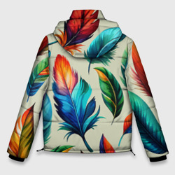 Куртка с принтом Разноцветные перья тропических птиц для мужчины, вид сзади №1. Цвет основы: черный