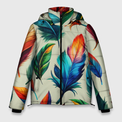 Разноцветные перья тропических птиц – Мужская зимняя куртка 3D с принтом купить