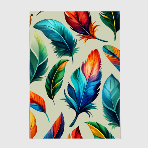 Постеры с принтом Разноцветные перья тропических птиц, вид спереди №1