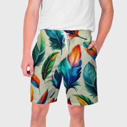 Разноцветные перья тропических птиц – Мужские шорты 3D с принтом купить
