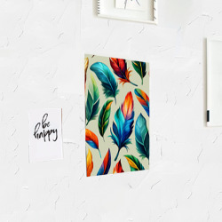 Постер с принтом Разноцветные перья тропических птиц для любого человека, вид спереди №3. Цвет основы: белый