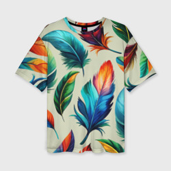 Разноцветные перья тропических птиц – Женская футболка oversize 3D с принтом купить со скидкой в -50%