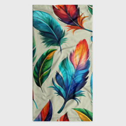 Бандана с принтом Разноцветные перья тропических птиц для любого человека, и мужчины, и женщины, вид спереди №7. Цвет основы: белый