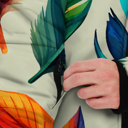 Куртка с принтом Разноцветные перья тропических птиц для мужчины, вид на модели спереди №3. Цвет основы: черный