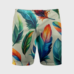 Разноцветные перья тропических птиц – Мужские шорты спортивные с принтом купить