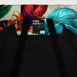 Куртка с принтом Разноцветные перья тропических птиц для женщины, вид на модели спереди №5. Цвет основы: черный