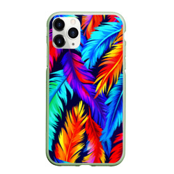 Чехол для iPhone 11 Pro матовый Яркие перья птицы колибри