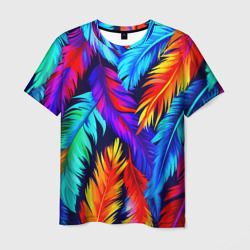Мужская футболка 3D Яркие перья птицы колибри
