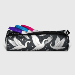 Пенал школьный 3D Стая белых лебедей летящих в небе - фото 2