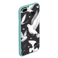 Чехол для iPhone 7Plus/8 Plus матовый Белые сизые голуби летящие в небе - фото 2