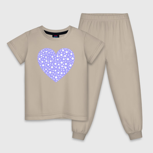 Детская пижама хлопок с принтом Сиреневое сердце в пятнышках, вид спереди #2