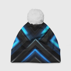 Black abstract neon blue abstract – Шапка 3D c помпоном с принтом купить