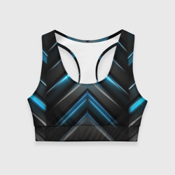 Женский спортивный топ 3D Black abstract  neon  blue  abstract