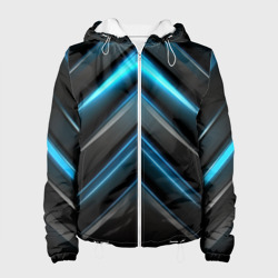 Женская куртка 3D Black abstract  neon  blue  abstract