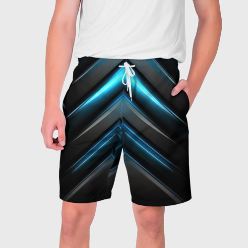 Мужские шорты с принтом Black abstract  neon  blue  abstract, вид спереди №1