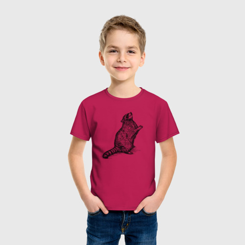 Детская футболка хлопок с принтом Попрошайка енот, фото на моделе #1