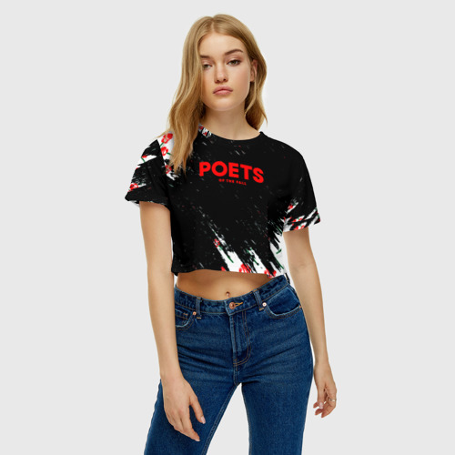 Женская футболка Crop-top 3D Poets of the fall розы лого краски, цвет 3D печать - фото 4