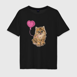 Котик с шариком  – Мужская футболка хлопок Oversize с принтом купить со скидкой в -16%