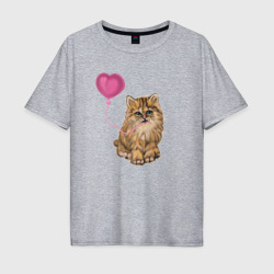 Котик с шариком  – Мужская футболка хлопок Oversize с принтом купить со скидкой в -16%