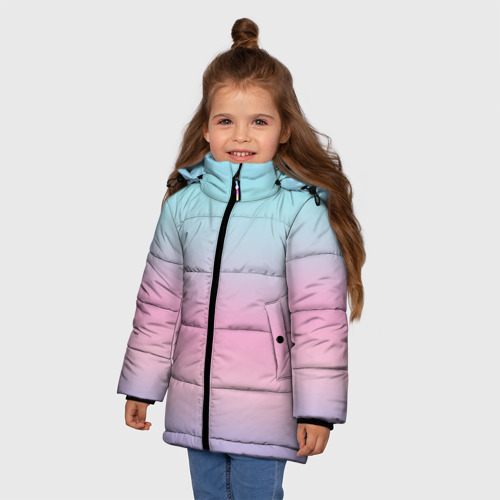 Зимняя куртка для девочек 3D с принтом Холодный голографический градиент, фото на моделе #1