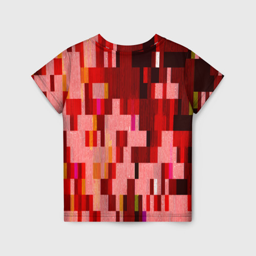 Детская футболка 3D с принтом Красный глитч, вид сзади #1