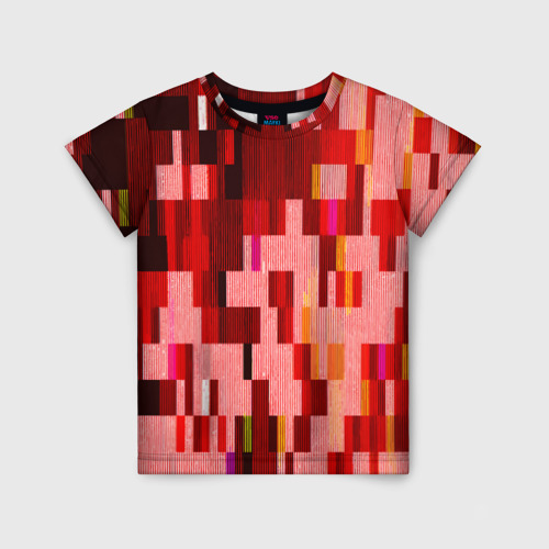 Детская футболка 3D с принтом Красный глитч, вид спереди #2