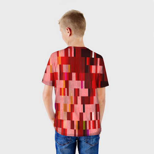 Детская футболка 3D с принтом Красный глитч, вид сзади #2