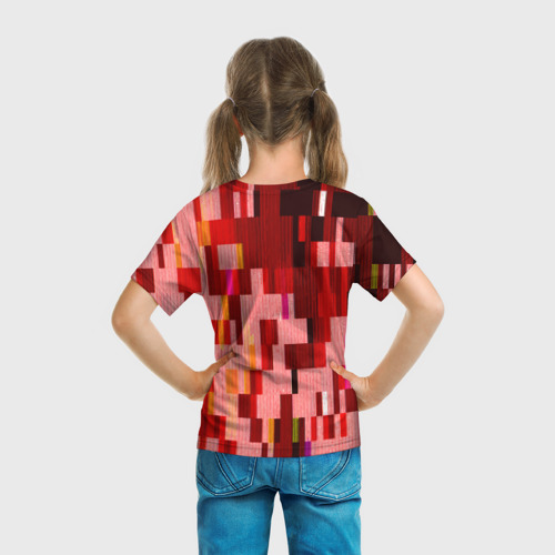 Детская футболка 3D с принтом Красный глитч, вид сзади #2