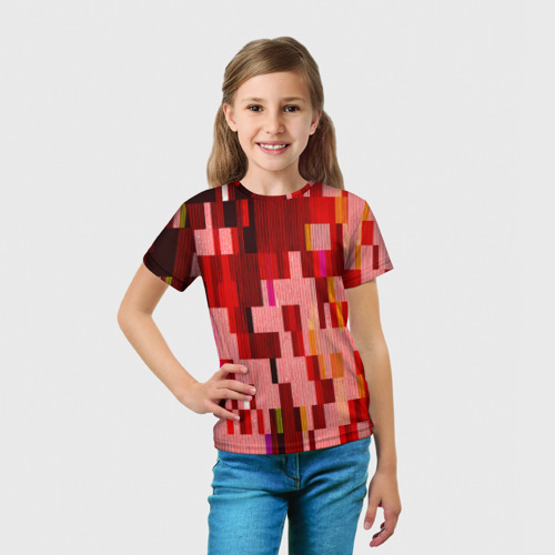 Детская футболка 3D с принтом Красный глитч, вид сбоку #3