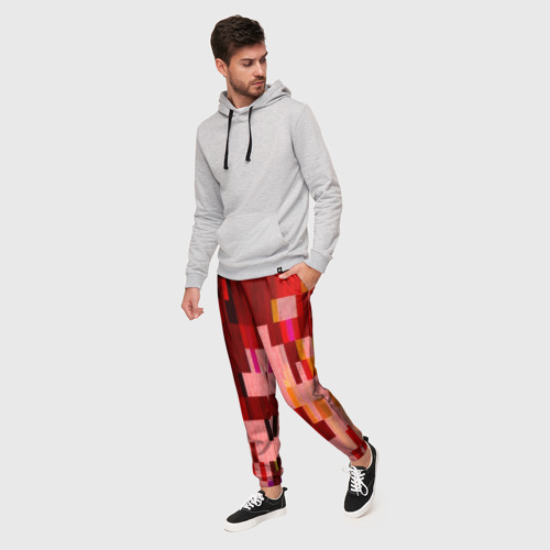 Мужские брюки 3D Красный глитч, цвет 3D печать - фото 3